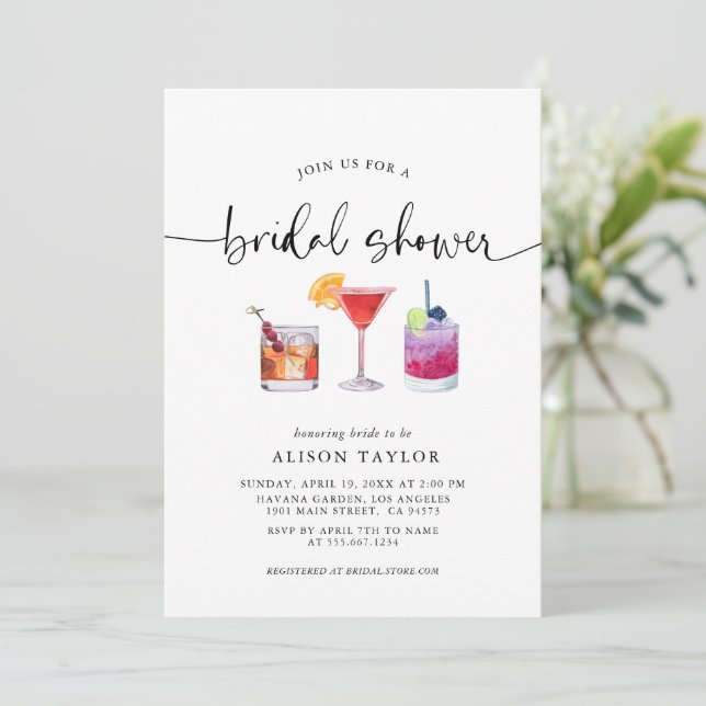 Invitación Fiesta de cócteles Bridal Shower Calligraphy (Anverso de pie)