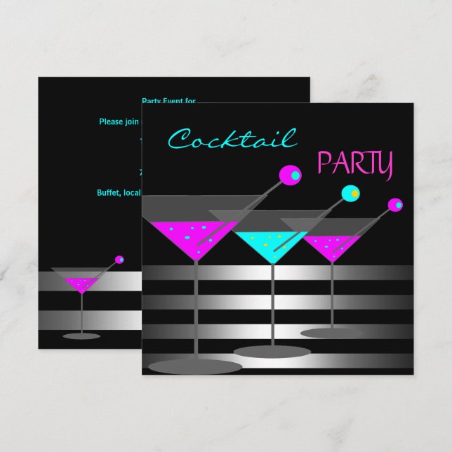 Invitación Fiesta de cócteles Cócteles Bebidas Martini Rosa V (Anverso / Reverso)