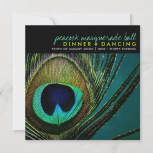 Invitación Fiesta de Cócteles con Foto de Pluma de Pavo Real
