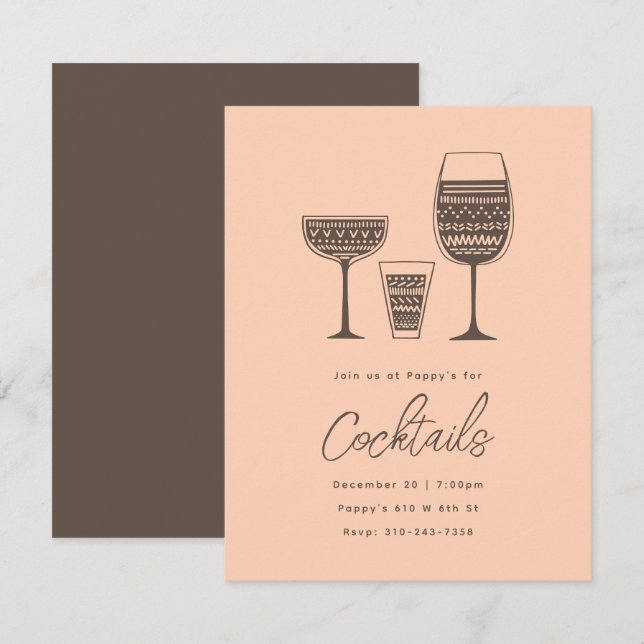 Invitación Fiesta de cócteles con patrón (Anverso / Reverso)