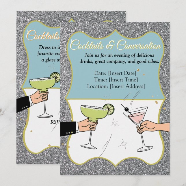 Invitación Fiesta de cócteles, conversaciones sofisticadas, b (Anverso / Reverso)