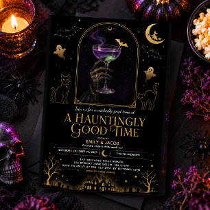 Invitación Fiesta de Cócteles de Bruja de Halloween Elegante