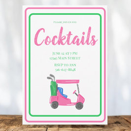Invitación Fiesta de cócteles de carrito de golf rosa PInk Fr