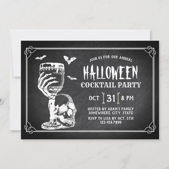 Invitación Fiesta de cócteles de Chalkboard Skull Halloween (Anverso)