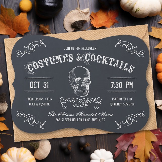 Invitación Fiesta de cócteles de Chalkboard Skull Halloween (Subido por el creador)