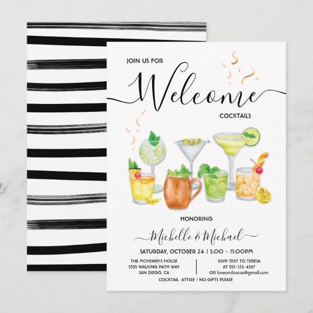 Invitación Fiesta de cócteles de compromiso de ensayo de bien (Anverso / Reverso)