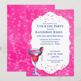Invitación Fiesta de cócteles de cumpleaños de Pink Hearts Da