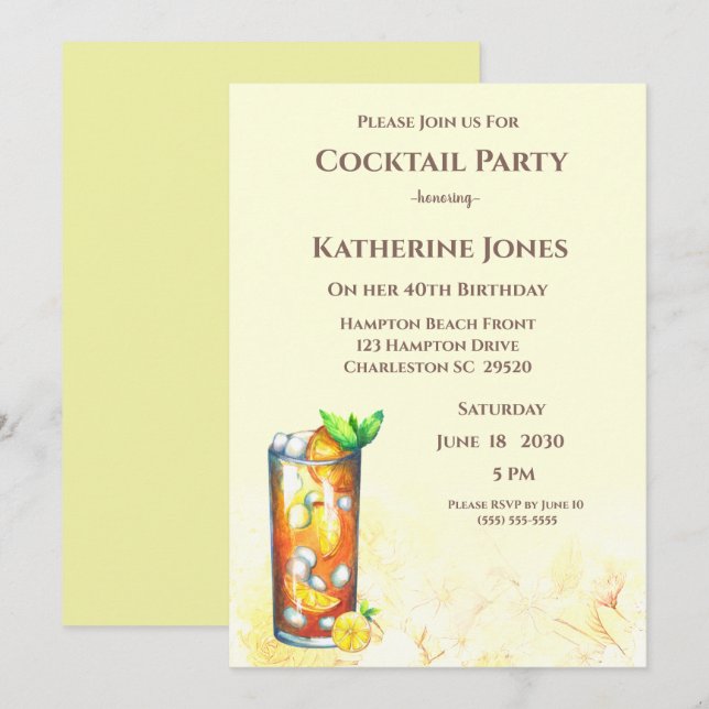 Invitación Fiesta de cócteles de cumpleaños del té de la isla (Anverso / Reverso)