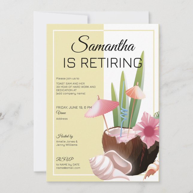 Invitación Fiesta de cócteles de despedida de retiro de playa (Anverso)