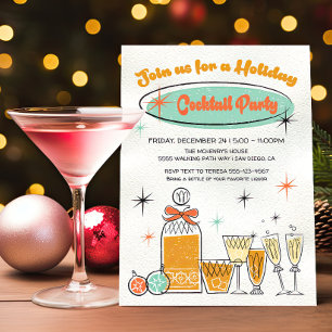 Invitación Fiesta de cócteles de Doodle Sketch Retro Navidade