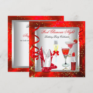 Invitación Fiesta de cócteles de glamour rojo champán