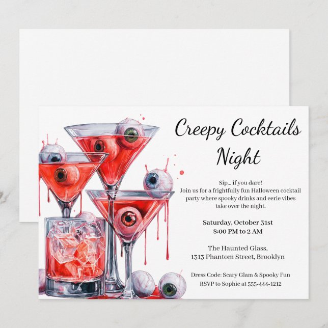 Invitación Fiesta de Cócteles de Halloween | Bebida de Ojo Es (Anverso / Reverso)