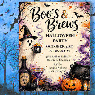 Invitación Fiesta de Cócteles de Halloween Boo's & Brews