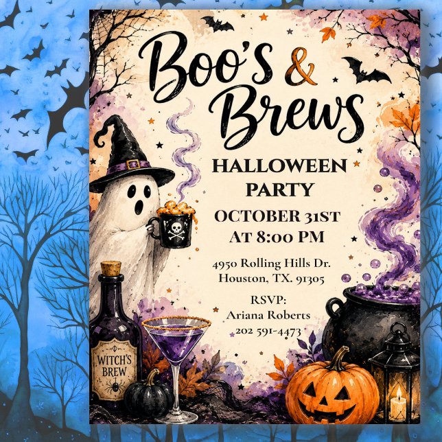 Invitación Fiesta de Cócteles de Halloween Boo's & Brews (Subido por el creador)