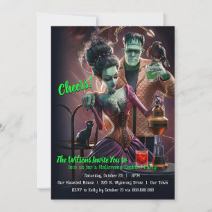 Invitación Fiesta de Cócteles de Halloween, Frankenstein y la