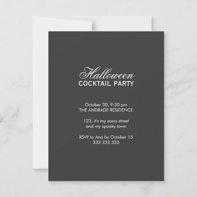 Invitación Fiesta de cócteles de Halloween Fuente Blanco negr (Anverso)