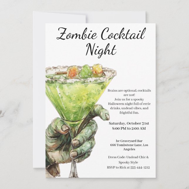 Invitación Fiesta de Cócteles de Halloween | Mano de Zombie c (Anverso)
