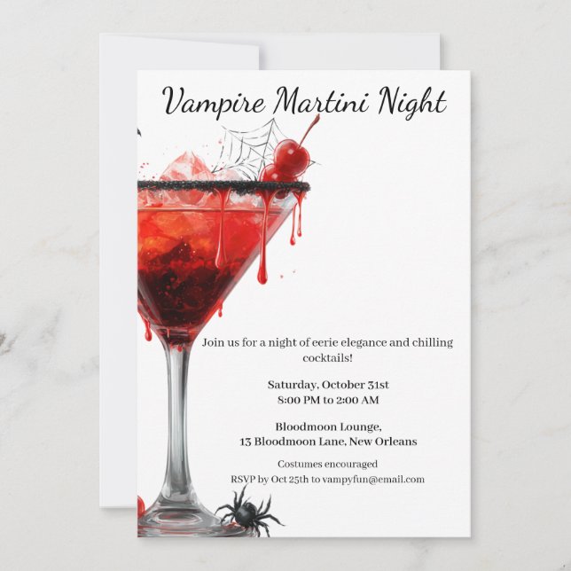 Invitación Fiesta de Cócteles de Halloween | Martini de Vampi (Anverso)
