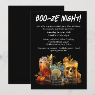 Invitación Fiesta de cócteles de Halloween   Noche Boo-ze