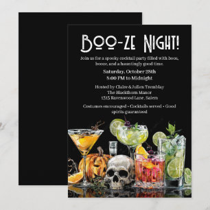Invitación Fiesta de cócteles de Halloween   Noche Boo-ze