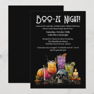 Invitación Fiesta de cócteles de Halloween   Noche Boo-ze