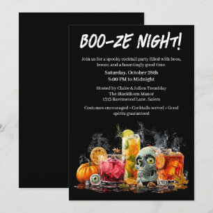 Invitación Fiesta de cócteles de Halloween   Noche Boo-ze