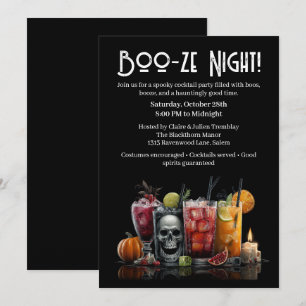 Invitación Fiesta de cócteles de Halloween Noche Boo-ze