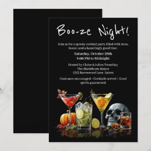 Invitación Fiesta de cócteles de Halloween   Noche Boo-ze