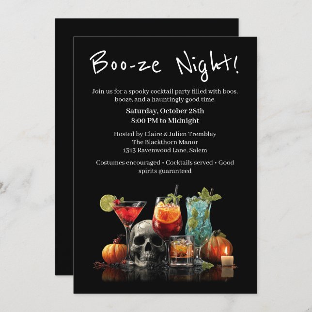 Invitación Fiesta de cócteles de Halloween | Noche Boo-ze (Anverso / Reverso)