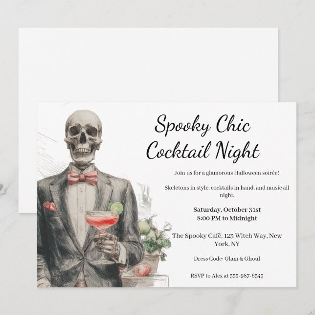 Invitación Fiesta de Cócteles de Halloween | Noche Chic Espel (Anverso / Reverso)