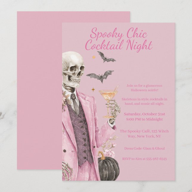 Invitación Fiesta de Cócteles de Halloween | Noche Chic Espel (Anverso / Reverso)