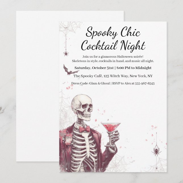 Invitación Fiesta de Cócteles de Halloween | Noche Chic Espel (Anverso / Reverso)