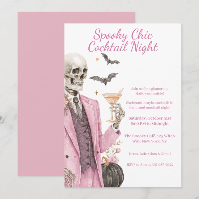Invitación Fiesta de Cócteles de Halloween | Noche Chic Espel (Anverso / Reverso)