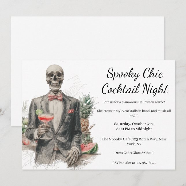 Invitación Fiesta de cócteles de Halloween | Noche de Moda es (Anverso / Reverso)