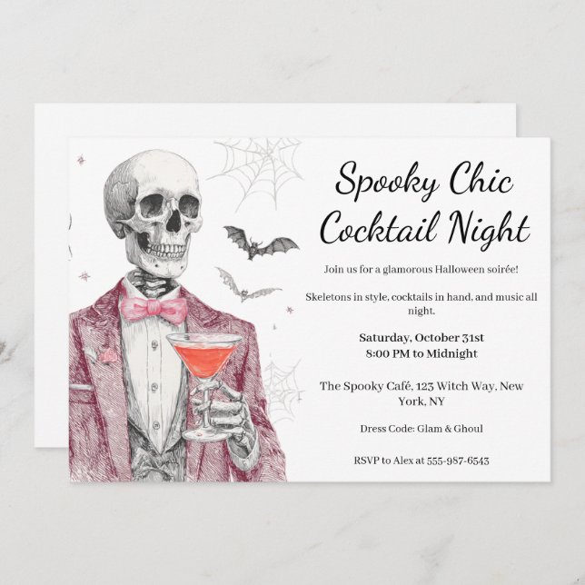 Invitación Fiesta de cócteles de Halloween | Noche de Moda es (Anverso / Reverso)