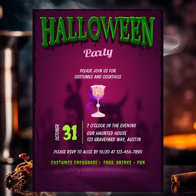 Invitación Fiesta de cócteles de Halloween para Adultos Moder (Subido por el creador)