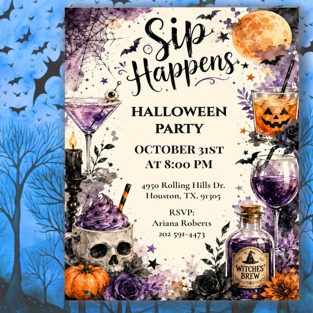 Invitación Fiesta de Cócteles de Halloween Sip Happens (Subido por el creador)