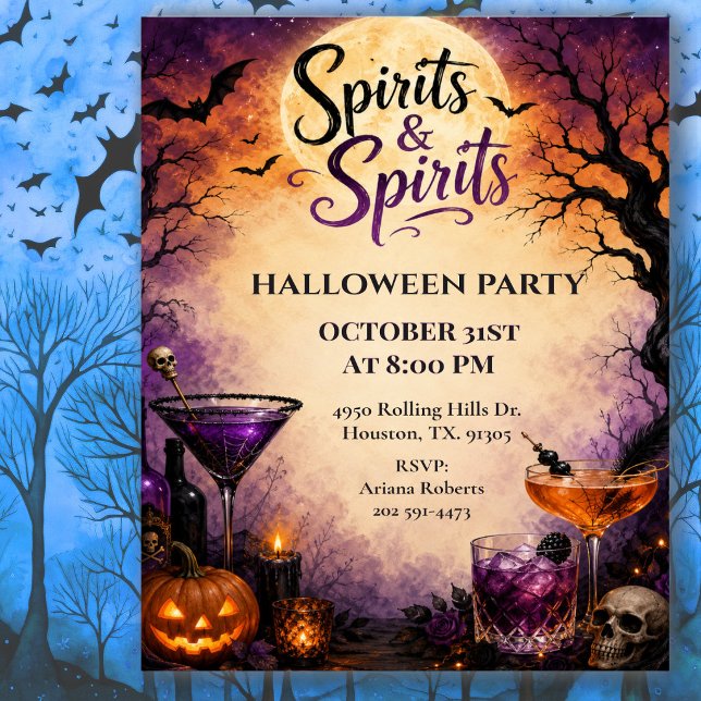 Invitación Fiesta de Cócteles de Halloween Spirits & Spirits (Subido por el creador)