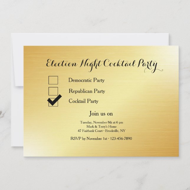 Invitación Fiesta de cócteles de la noche de las elecciones d (Anverso)