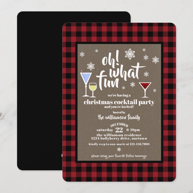 Invitación Fiesta de cócteles de los Navidades de Buffalo Rús (Anverso / Reverso)