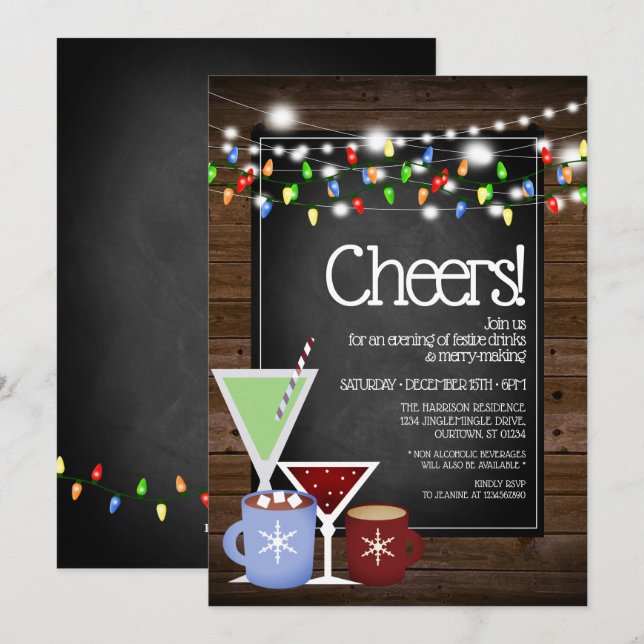 Invitación Fiesta de cócteles de los Navidades de Chalkboard  (Anverso / Reverso)