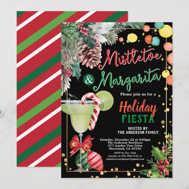 Invitación Fiesta de cócteles de los Navidades Mistletoe y Ma (Anverso / Reverso)