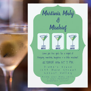Invitación Fiesta de cócteles de Mahjong Martinis Mahj y trav