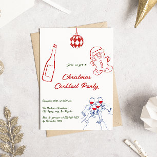 Invitación Fiesta de cócteles de mano caprichosa para Navidad
