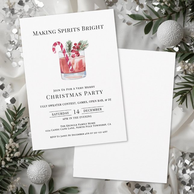 Invitación Fiesta de Cócteles de Navidad Alegrando Espíritus (Making Spirits Bright Christmas Cocktail Party Invitation)