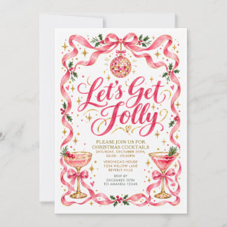 Invitación Fiesta de Cócteles de Navidad con Lazo Rosa Divert