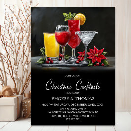 Invitación Fiesta de cócteles de Navidad con poinsettia