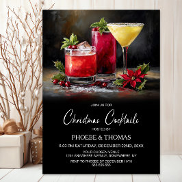 Invitación Fiesta de cócteles de Navidad con poinsettia