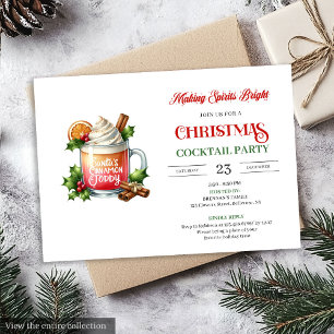 Invitación Fiesta de cócteles de Navidad editables con acuare