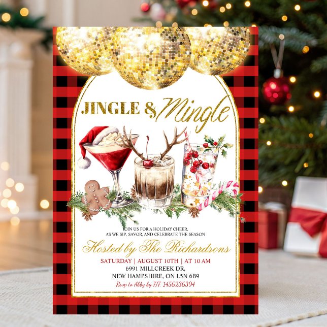 Invitación Fiesta de cócteles de Navidad Gingham Jingle Mingl (Subido por el creador)